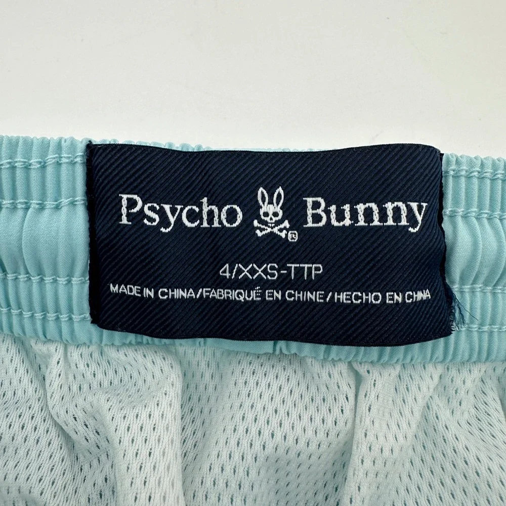 Psycho Bunny Kids Blue Neon Pink Logo Swim Trunks B0W945Y1PO Size 4 XXS